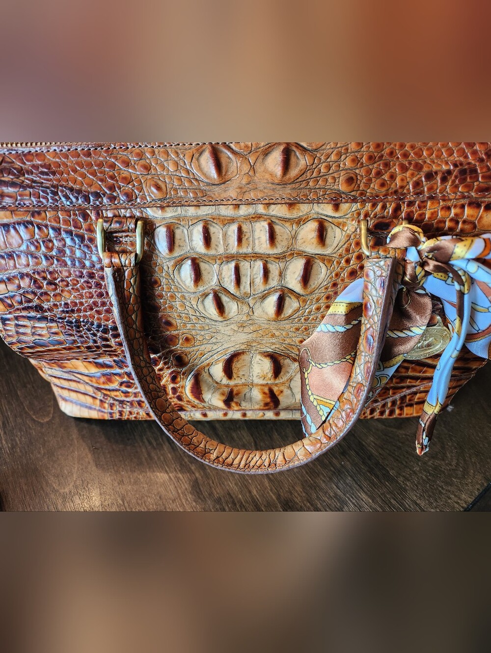 Brahmin Stacy satchel crafted from toasted Melbourne croc-embossed leather 12x8 - Picture 14 of 15